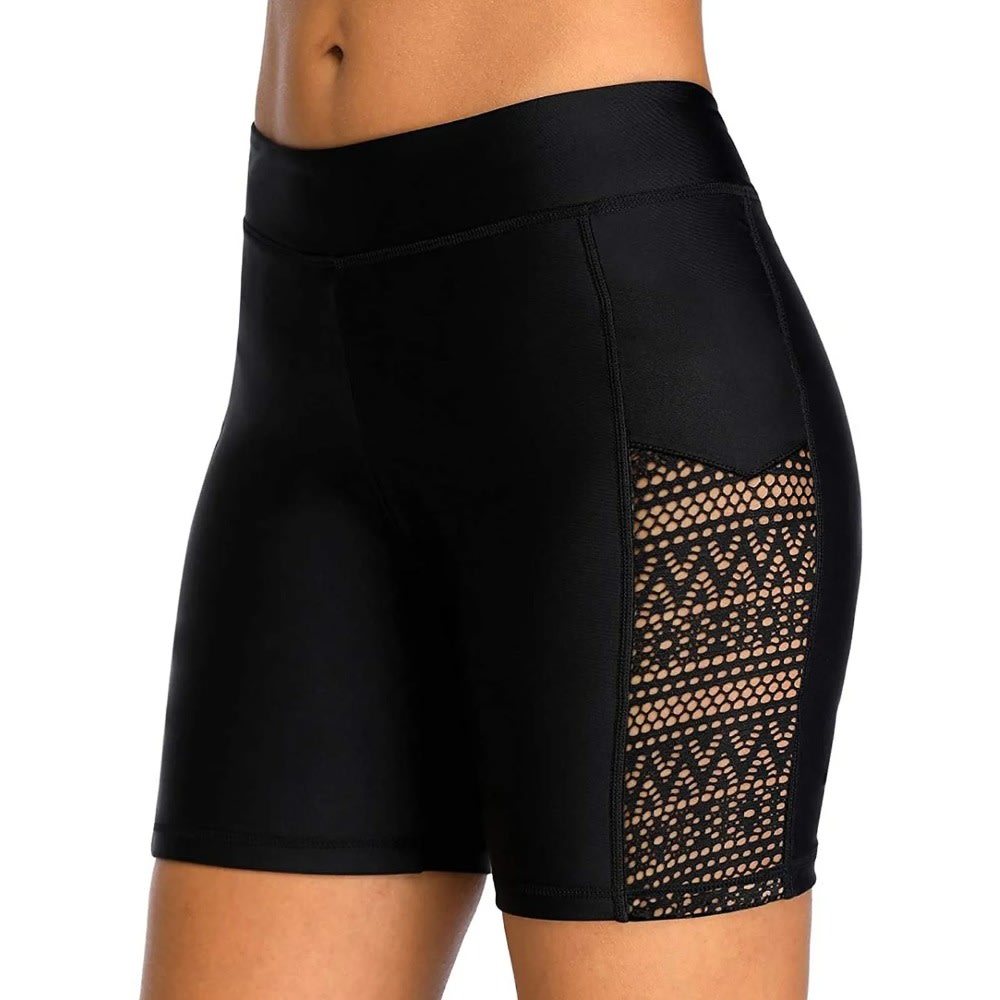 Professional Lace Mesh Women's Swim Shorts: Quick Dry Black Board Shorts Swimwear Trunks